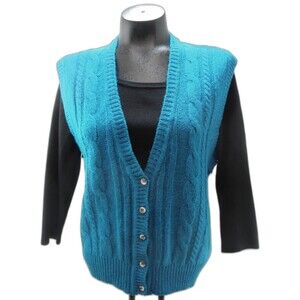 Vintage J.G. Hook Teal Shetland Wool Button-Front Vest V-Neck - Women's S